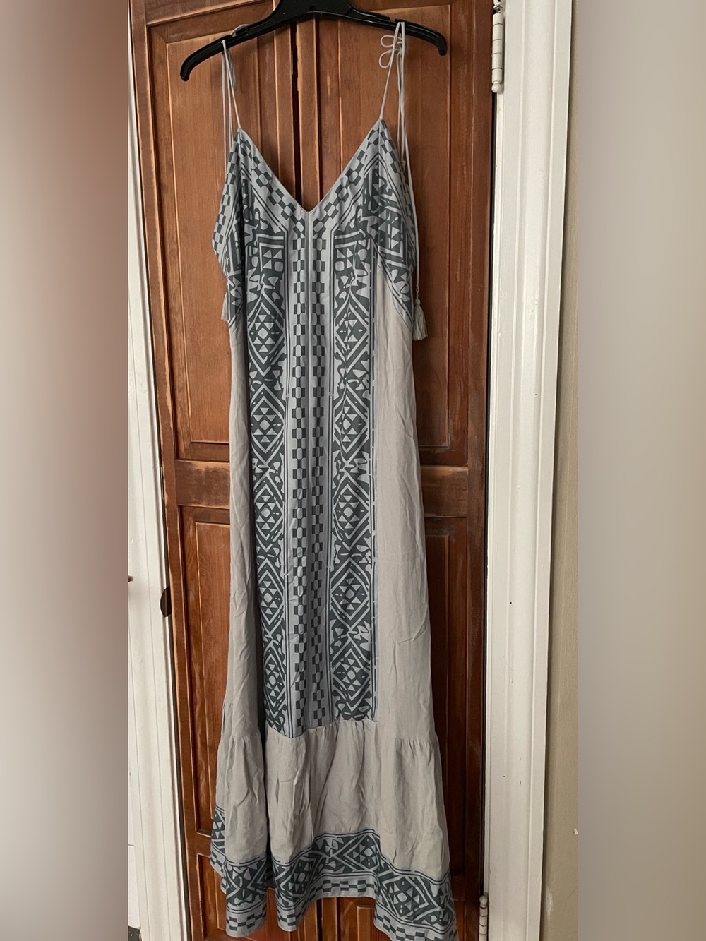Boho Geometric Print Maxi Dress with Spaghetti Straps